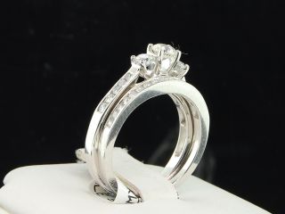 Ladies 14k White Gold 3 Stone Solitaire Diamond Engagement Ring Bridal