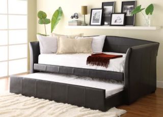 Modern Dark Brown PU Leather Daybed with Trundle