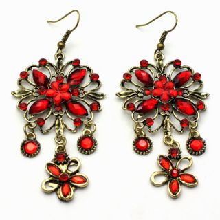 Pretty Rhinestone Crystal Dangle Red Flower Earrings AE0805