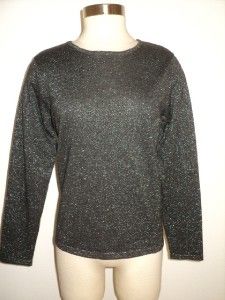 Talbots Holiday Black Silver Shimmer Wool Blend Sweater L