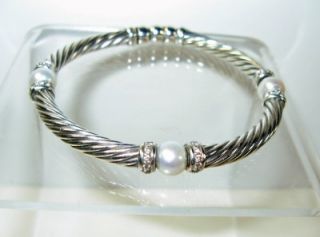 David Yurman Full Size Hampton Pearl Diamond Sterling Silver Bracelet