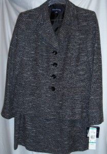 evan picone black ivory tweed skirt suit 16 or 18 nwt