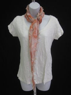 Zara Collection White Short Sleeve Shirt Scarf Set Sz L