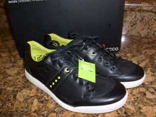 NEW IN BOX ECCO Mens Street Textile Golf Sneakers Black Textile 150554