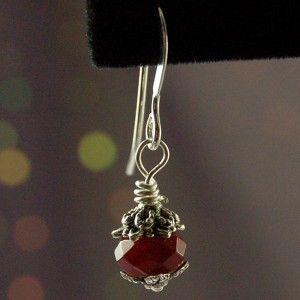 Faceted Ruby Red Garnet Rondelle Earrings 925 Sterling Silver Earwires