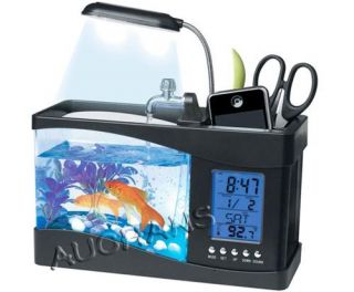  Aquarium Fish Tank with LED Light Alarm Clock LCD Display