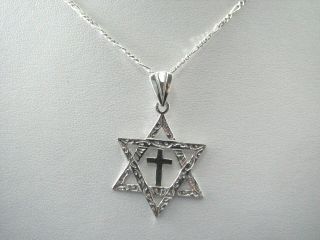 Mens Sterling Messianic Star of David Cross Necklace