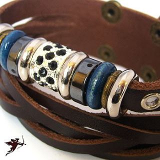 Leather Wristband Bracelet Metal Bead Ethnic Tribal Emo