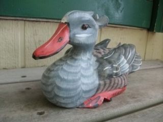  Carved Painted Wooden Duck 10 Long Gray Tan 30 Feathers Decoy