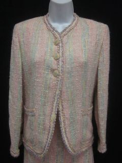 Vint Emanuel UNGARO Pink Tweed Blazer Skirt Suit Sz 10