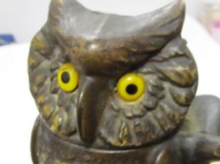 Old Original Cast Iron Owl Mechanical Penny Bank 1880