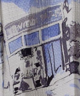 NWT DANA BUCHMAN White Blue Paris Print Pleat Skirt 14
