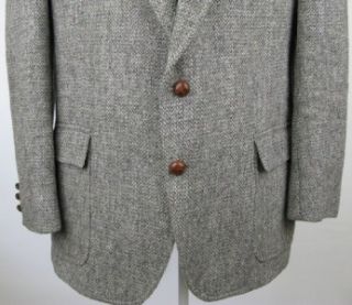 Vtg Mens HARRIS TWEED 44 R Gray Tweed 2 Button Blazer Jacket