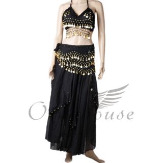 High Quality Belly Dance Dancing Costume Bra Skirt 128 Coins Hip Scarf