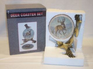River Edge Deer Antler Holder Coaster Set Cabin Home Wildlife Decor