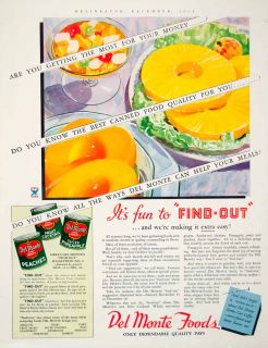 1934 Ad Del Monte Food Fruit Cocktail Canned Peaches Pineapple Grocery