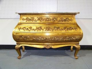 Antique French Carved Gold Gilt Marble Top Bombay Chest