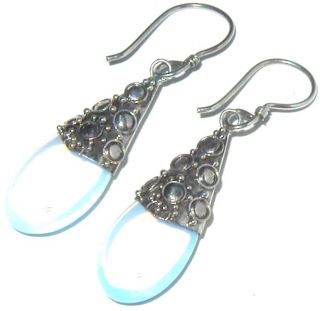 opalite balinese sterling silver dangle earrings