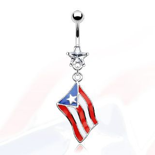 Flag of Puerto Rico Dangling Belly Ring w CZ Star Cute