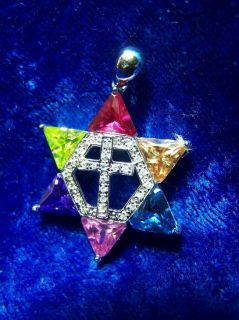 Jewish Messianic Star of David w Gemstones Cross