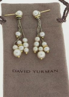 Genuine David Yurman 18K Gold Sterling Silver Pearl Tassel Drop