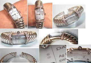 David Yurman Sterling Diamond Waverly Cuff Bracelet Watch 3