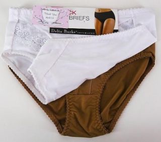 Delta Burke Full Briefs Panty with Lace White and Caramel 9 2X