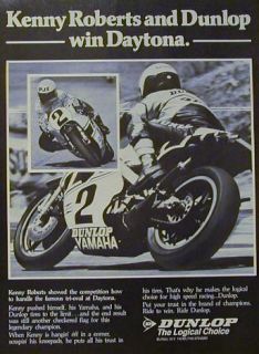 Kenny Roberts & Dunlop Win Daytona 1983 Original Motorcycle Racing Ad