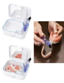 Waterproof Denture Case with Mirror Cleaning Brush