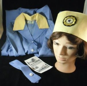 Vintage American Legion Auxillary Uniform Blue Dress Yellow Collar