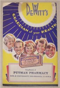 DeWitts 200 Year Calendar 1946 Putman Pharmacy Des Moines Iowa
