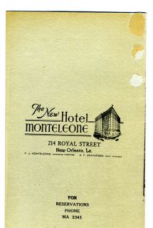 Swan Room New Hotel Monteleone New Orleans Entertainment Brochure Edo
