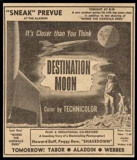 1950 Destination Moon Movie Cool Sci Fi Rocket Art Vintage Print Ad