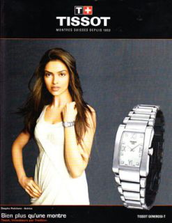 TISSOT wrist watch Magazine Print Advertisement Deepika Padukone