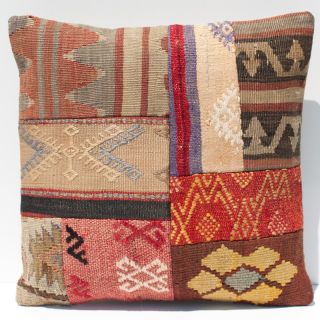  PATCHWORK DECORATIVE THROW PILLOW MADE FROM SEVERAL TURKISH KILIM RUGS