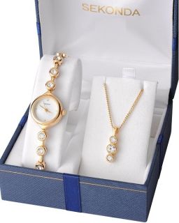   MOP Dial Stone Set Gold Plated Ladies Watch Pendant Gift Set 4238G