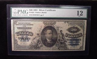 Series 1891 Large Size Blue Seal $20 Silver Certificate Note PMG Fine