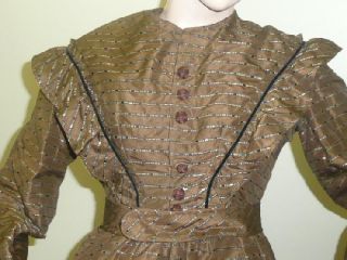  Civil War Victorian Dress Gown Silk Brocade w Maine Provenance