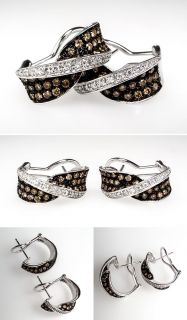  Diamond Hoop Earrings Solid 14k White Gold Fine Estate Jewelry