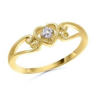 Round Natural Diamond Heart Promise Ring Size 3 13 10K Solid Gold Fine