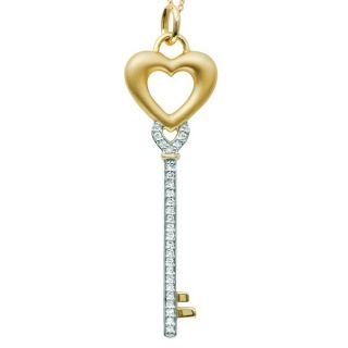 Diamond Heart Key Pendant Necklace 14k Two Tone Gold
