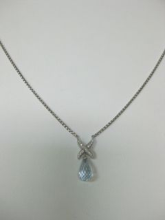 David Yurman 925 Diamond Aquamarine Teardrop Necklace 16
