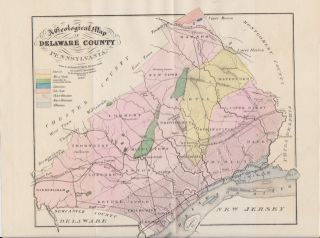 Delaware County Pennsylvania 1862 Geological Map Minerals Roads