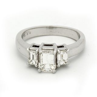 Diamond Engagement Ring 3 Stone 1 50 Carat Emerald Cut in 14K White
