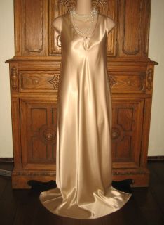 Designer Diamond Tea Lingerie Gold Satin SATIN Long Nightgown L Gloss