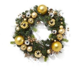 GOLD/SILVER Winter Lane Battery Operated 24 LED Wreath w/ Ornaments