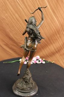 Diane The Hunter By C. Mirval Bronze Sculpture Statue Signed Figure