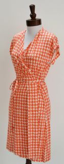 DVF Diane Von Furstenberg Mindy Wrap Dress 10 M $345 Silk Coral Check