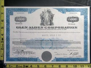 1969 Glen Alden Corporation $5000 Debenture Bond Stock Certificate