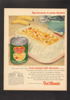 1956 Print Ad Del Monte Fruit Cocktail Canned Banana Cake Bonanza